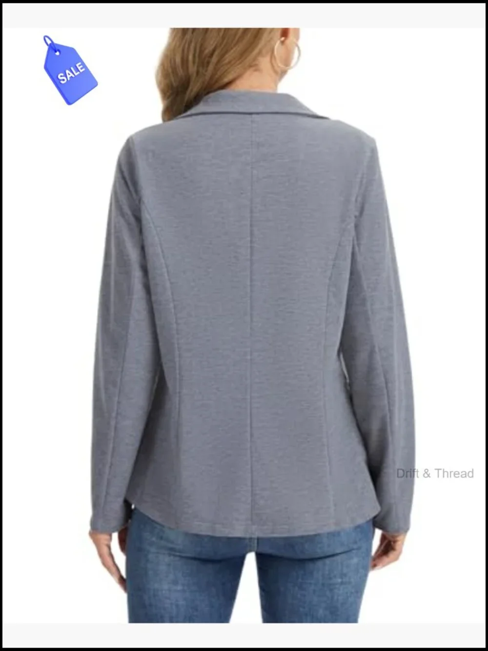 Long Sleeve Jersey Knit Blazer with Pockets, Notch Collar, Office Casual - Picture 5 of 7